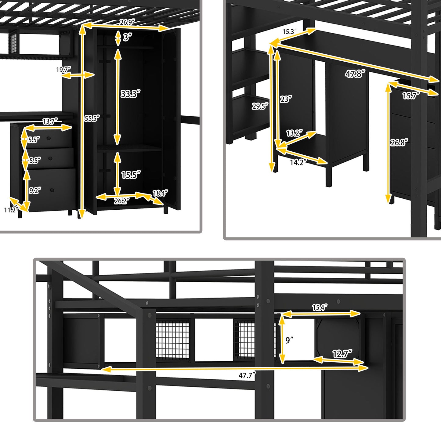 Full Size Loft Bed With Desk Set And Wardrobe - Black - The Sleep Loft - Online Mattress Showroom NYC