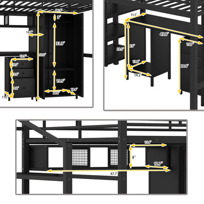 Full Size Loft Bed With Desk Set And Wardrobe - Black - The Sleep Loft - Online Mattress Showroom NYC