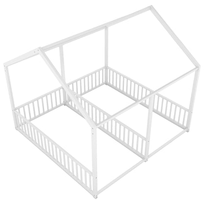 Metal Twin Size House Platform Beds 2 Shared Beds - Antique White - The Sleep Loft - Online Mattress Showroom NYC