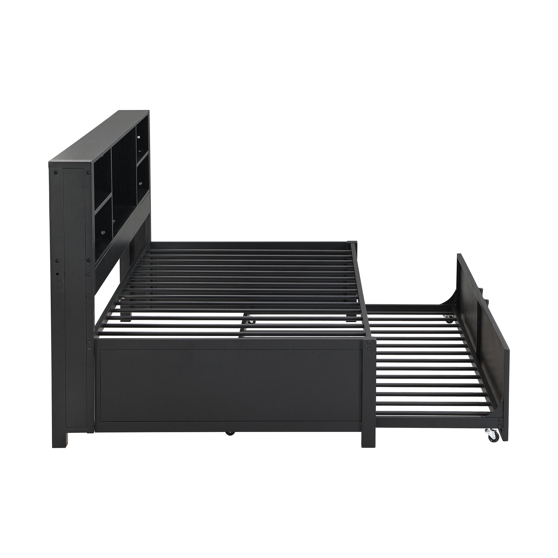 Industrial Metal Daybed With Trundle, Storage Shelves, USB Ports - The Sleep Loft - Online Mattress Showroom NYC