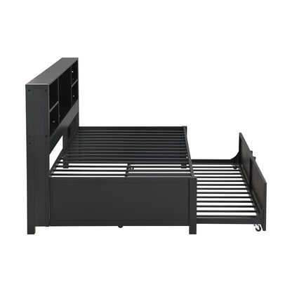 Industrial Metal Daybed With Trundle, Storage Shelves, USB Ports - The Sleep Loft - Online Mattress Showroom NYC