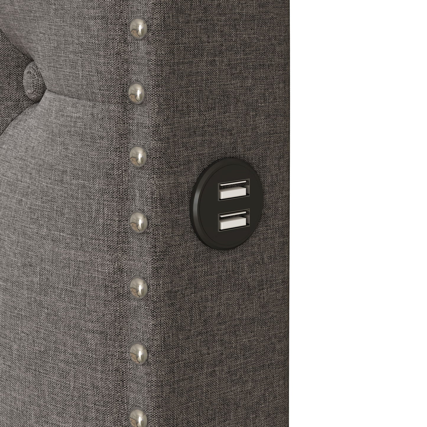 Upholstered Platform Bed With Trundle And 2 Sets Of USB Ports On Each Side, Linen Fabric - The Sleep Loft - Online Mattress Showroom NYC