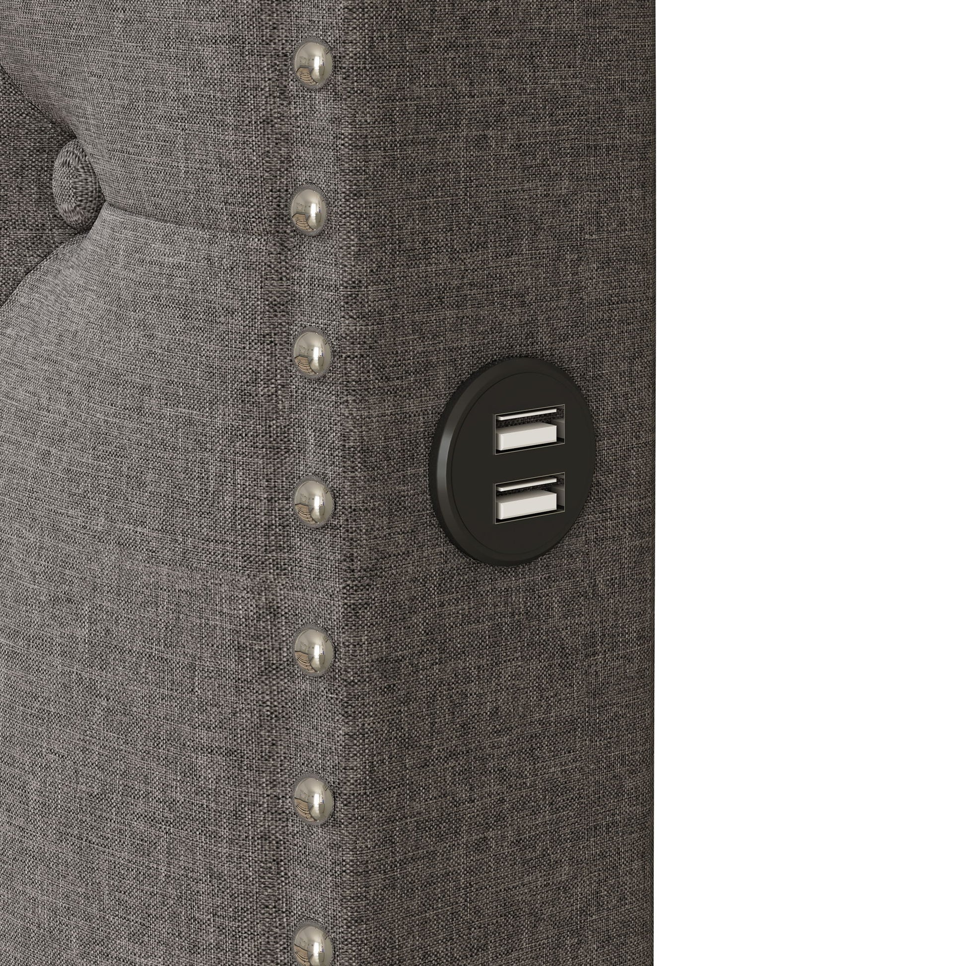 Upholstered Platform Bed With Trundle And 2 Sets Of USB Ports On Each Side, Linen Fabric - The Sleep Loft - Online Mattress Showroom NYC