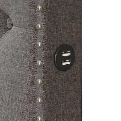 Upholstered Platform Bed With Trundle And 2 Sets Of USB Ports On Each Side, Linen Fabric - The Sleep Loft - Online Mattress Showroom NYC