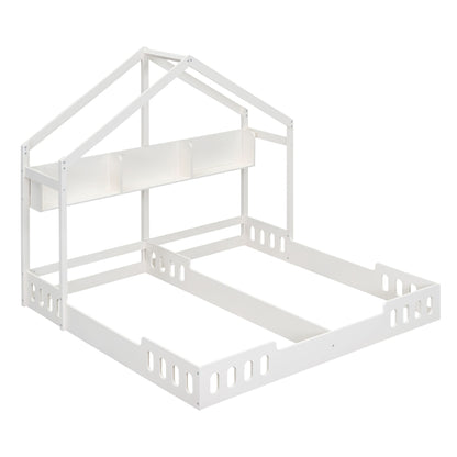Twin Size Platform Bed With Shared Design, Guardrails, And Built In Shelves - Creamy White - The Sleep Loft - Online Mattress Showroom NYC