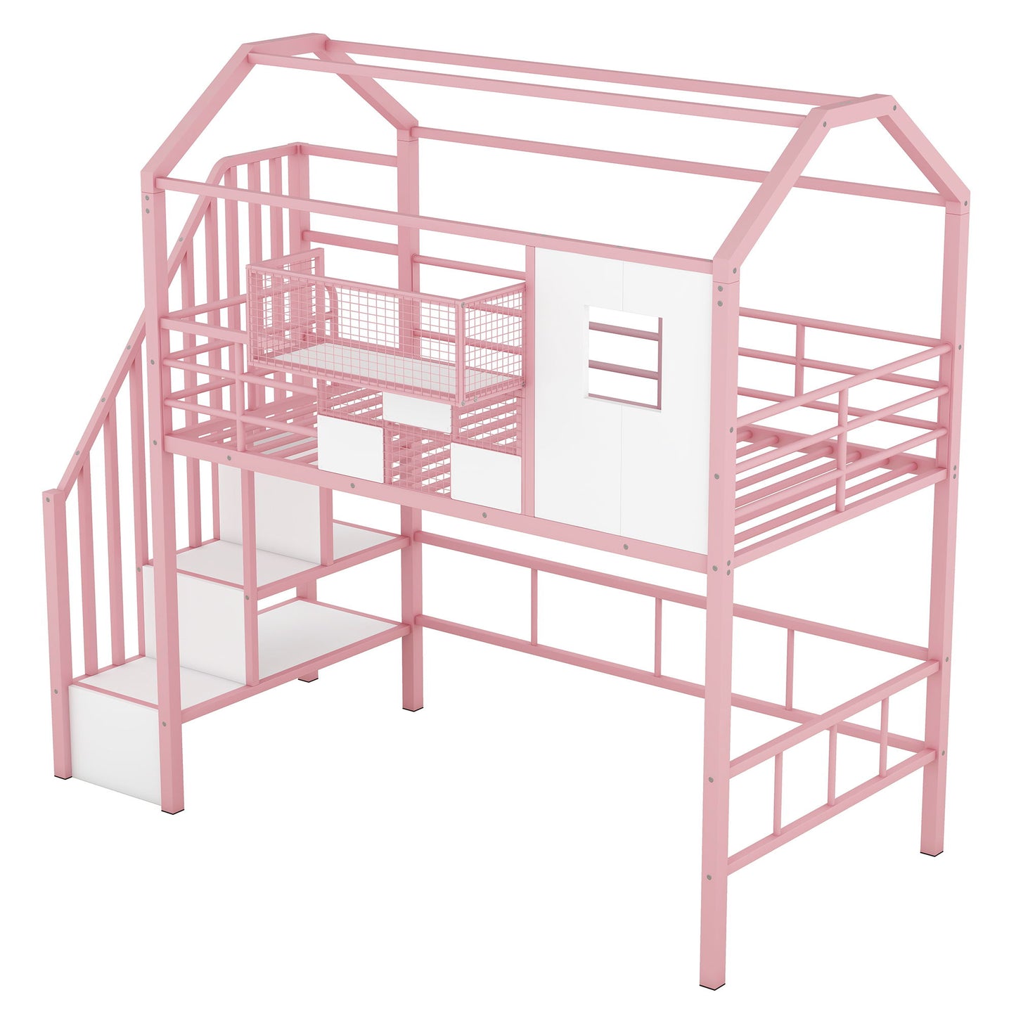 Metal Loft Bed With Roof Design And Storage Box With Guardrails And Integrated Ladder - The Sleep Loft - Online Mattress Showroom NYC