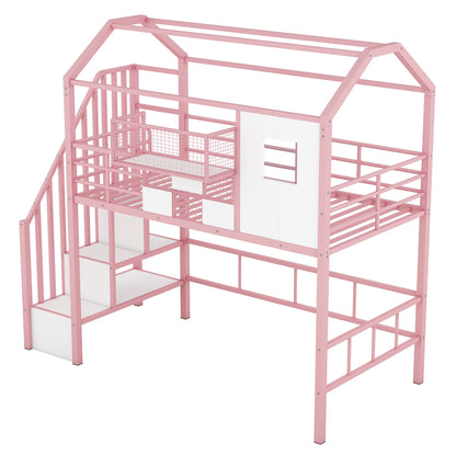 Metal Loft Bed With Roof Design And Storage Box With Guardrails And Integrated Ladder - The Sleep Loft - Online Mattress Showroom NYC