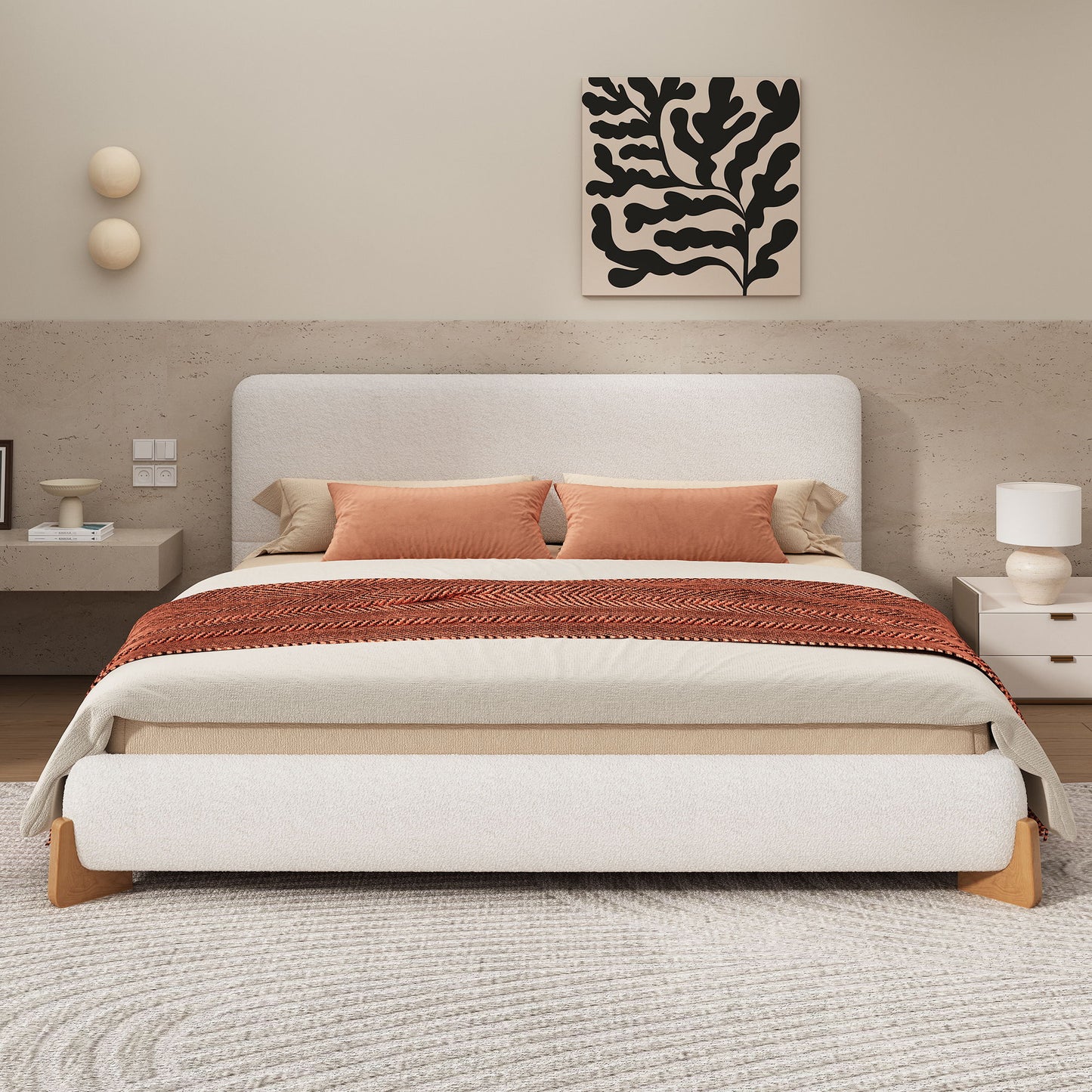 Elegant Boucle Upholstered Bed With Solid Wood Feet - The Sleep Loft - Online Mattress Showroom NYC