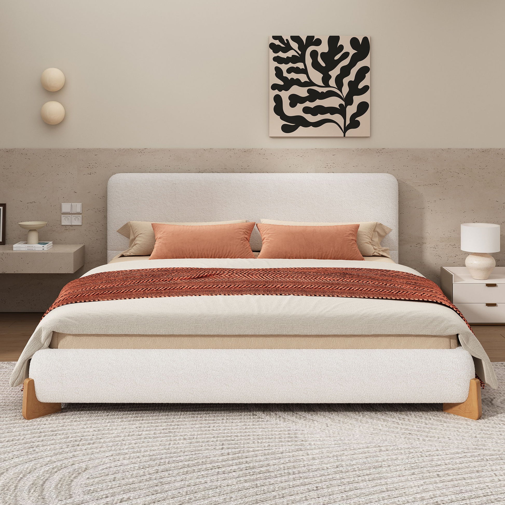 Elegant Boucle Upholstered Bed With Solid Wood Feet - The Sleep Loft - Online Mattress Showroom NYC