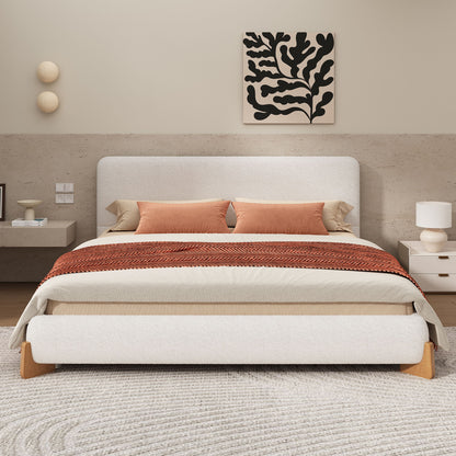 Elegant Boucle Upholstered Bed With Solid Wood Feet - The Sleep Loft - Online Mattress Showroom NYC