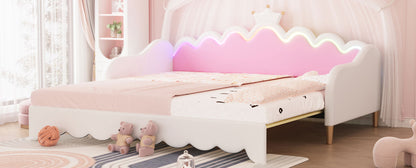 Extending Daybed With LED Lights, Modern Upholstered Princess Daybed With Crown Headboard - The Sleep Loft - Online Mattress Showroom NYC