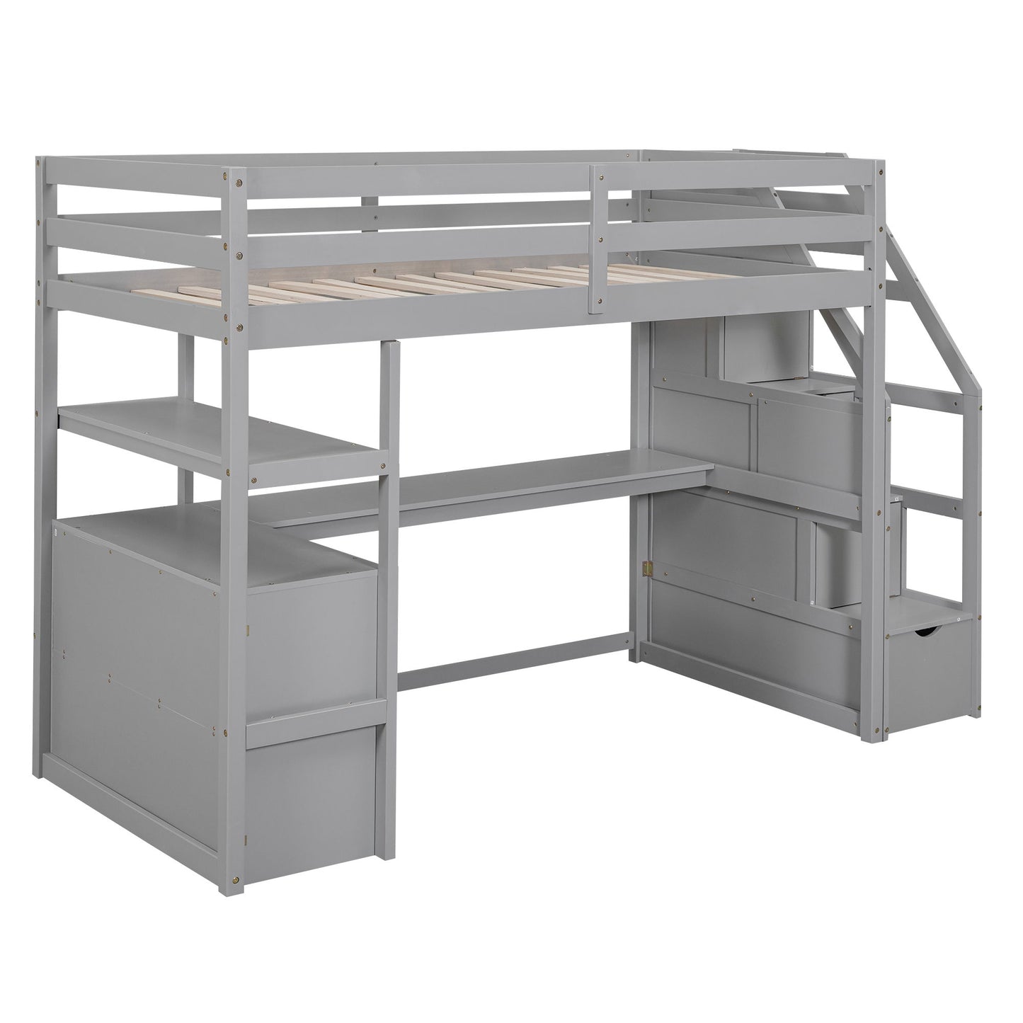Loft Bed With Desk, Shelves, 2 Drawers, Storage Staircase - The Sleep Loft - Online Mattress Showroom NYC