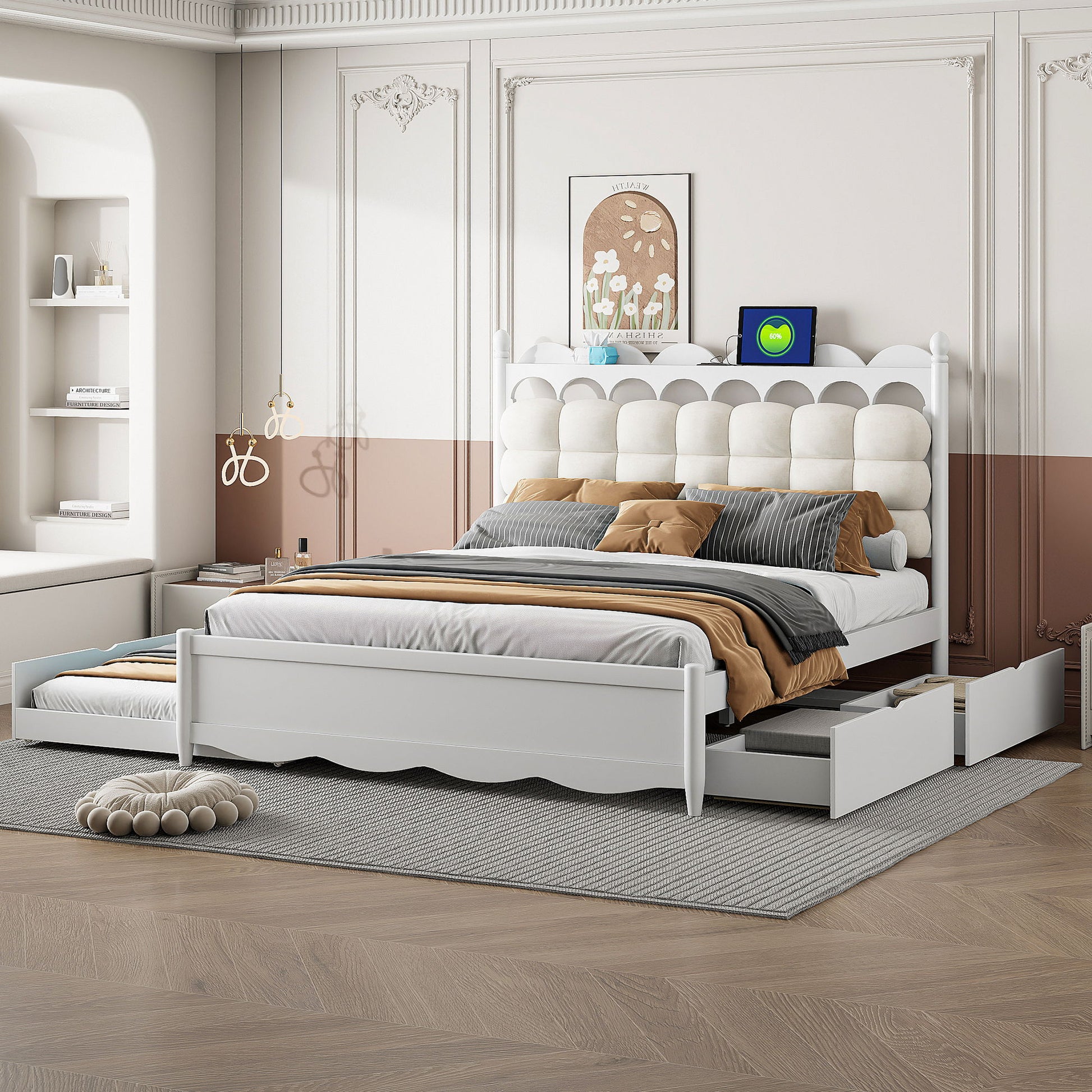 Storage Platform Bed, With 2 Big Drawers, Trundle, One Set Of Sockets & USB Ports - The Sleep Loft - Online Mattress Showroom NYC
