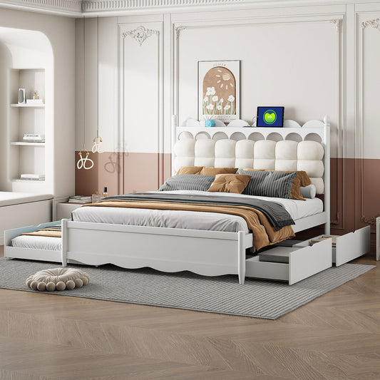 Storage Platform Bed, With 2 Big Drawers, Trundle, One Set Of Sockets & USB Ports - The Sleep Loft - Online Mattress Showroom NYC