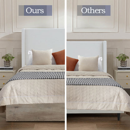 Shelton - Queen Upholstered Wingback Bed With 54" High Headboard - Ivory / Light Gray / Camel Oak - The Sleep Loft - Online Mattress Showroom NYC