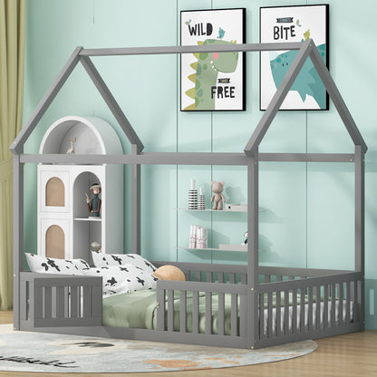 Wood House Bed With Fence And Door - The Sleep Loft - Online Mattress Showroom NYC
