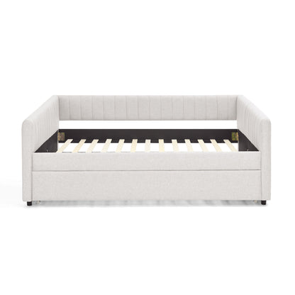 Upholstered Daybed With Trundle With Vertical Stripes - The Sleep Loft - Online Mattress Showroom NYC