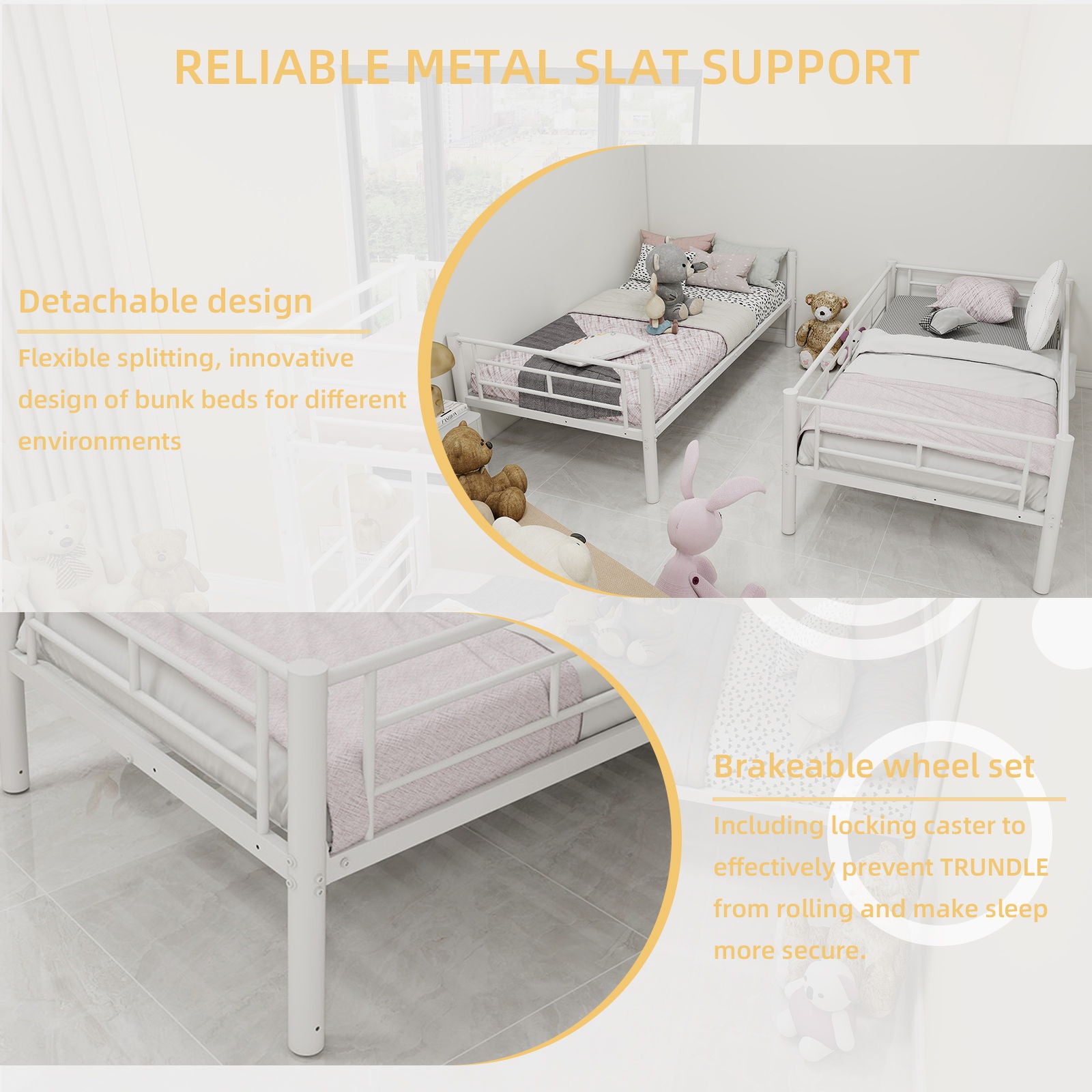 Metal Bunk Bed For Kids, Convertible Bedframe With Ladders & Guardrail - The Sleep Loft - Online Mattress Showroom NYC