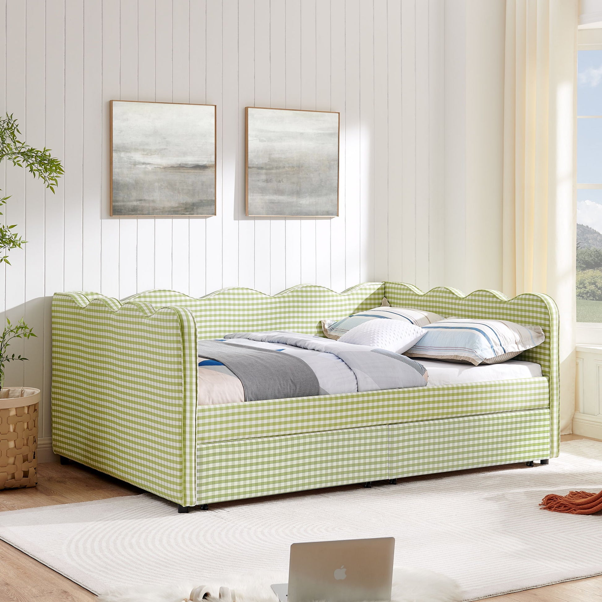 Gingham Daybed With USB Charging Port, Wave-Shaped Design - The Sleep Loft - Online Mattress Showroom NYC