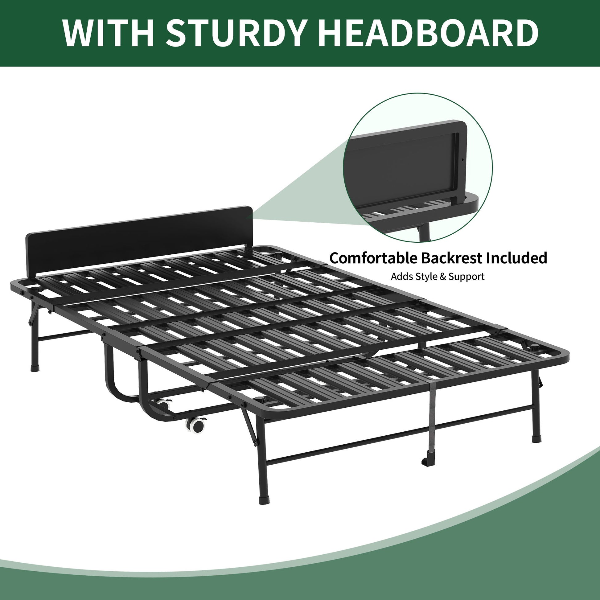 Twin Extra Long Folding Bed With Adjustable Headboard, Cot With Memory Foam Mattress - Black - The Sleep Loft - Online Mattress Showroom NYC