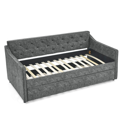Twin Upholstered Daybed With Trundle, Waved Arms - Gray - The Sleep Loft - Online Mattress Showroom NYC