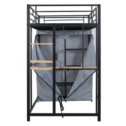 Loft Bed With Desk, Shelves, Power Outlet, LED Light And Wardrobe - The Sleep Loft - Online Mattress Showroom NYC