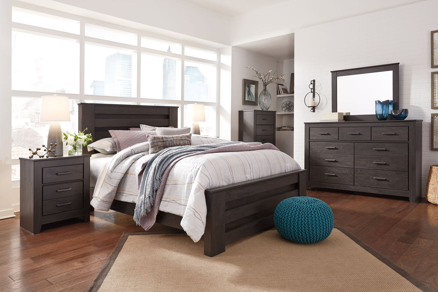 Brinxton - Two Drawer Night Stand - Charcoal - The Sleep Loft - Online Mattress Showroom NYC