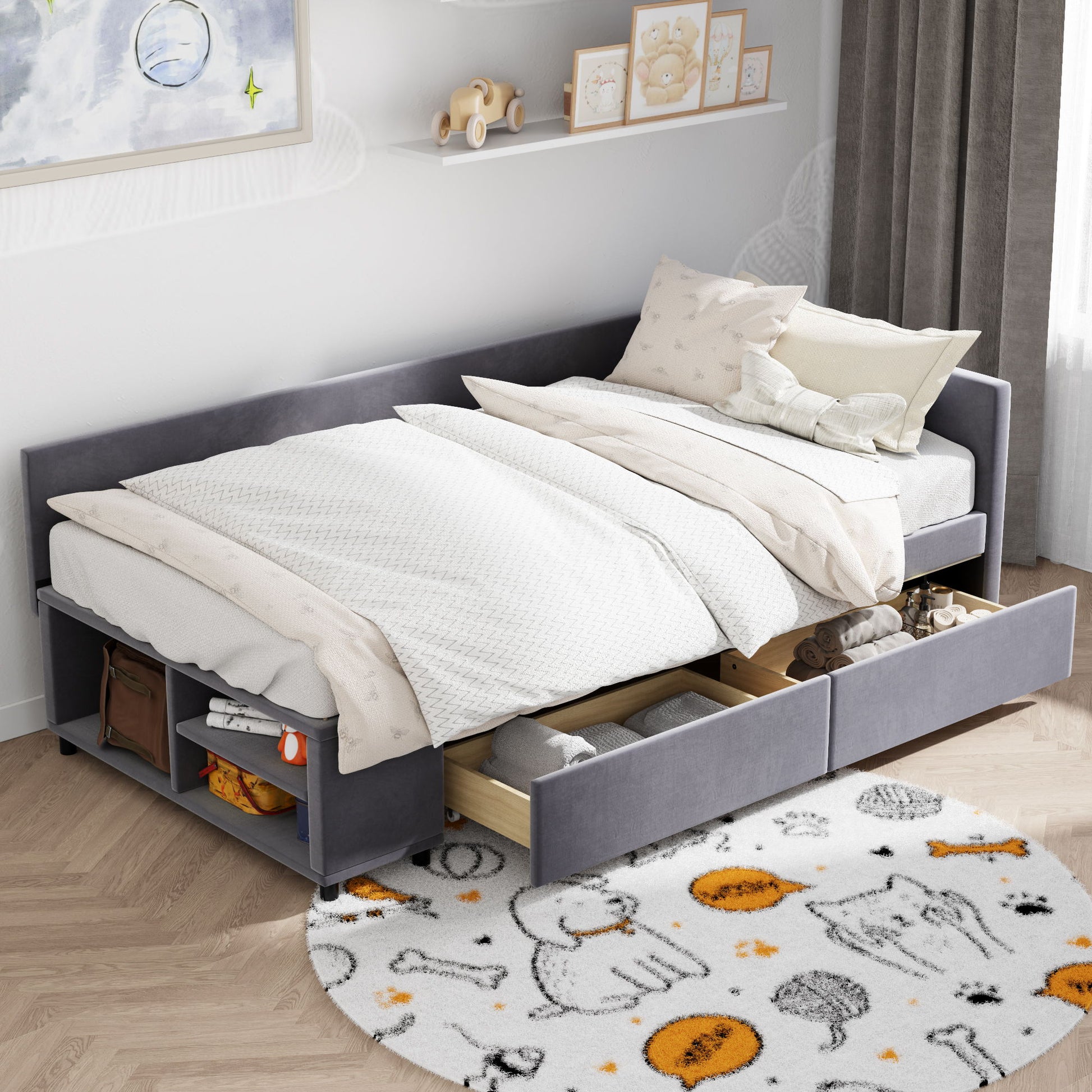 L Shaped Upholstered Platform Bed With Storage And Drawers - The Sleep Loft - Online Mattress Showroom NYC