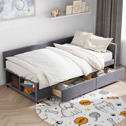 L Shaped Upholstered Platform Bed With Storage And Drawers - The Sleep Loft - Online Mattress Showroom NYC