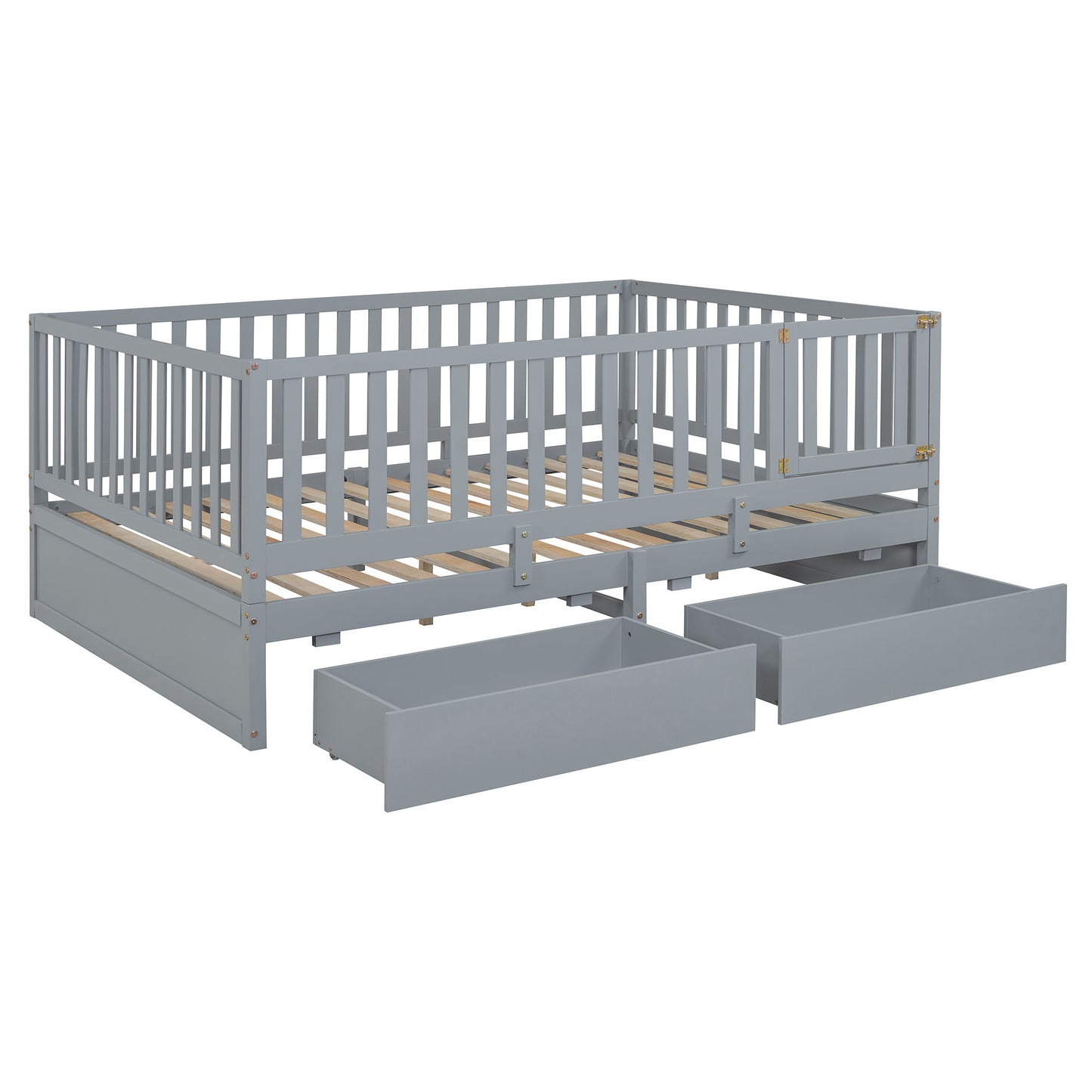 Daybed With Fence Guardrails And 2 Drawers, Split Into Independent Floor Bed & Daybed - The Sleep Loft - Online Mattress Showroom NYC