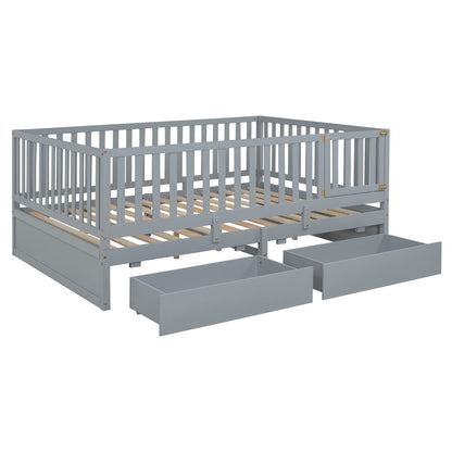 Daybed With Fence Guardrails And 2 Drawers, Split Into Independent Floor Bed & Daybed - The Sleep Loft - Online Mattress Showroom NYC