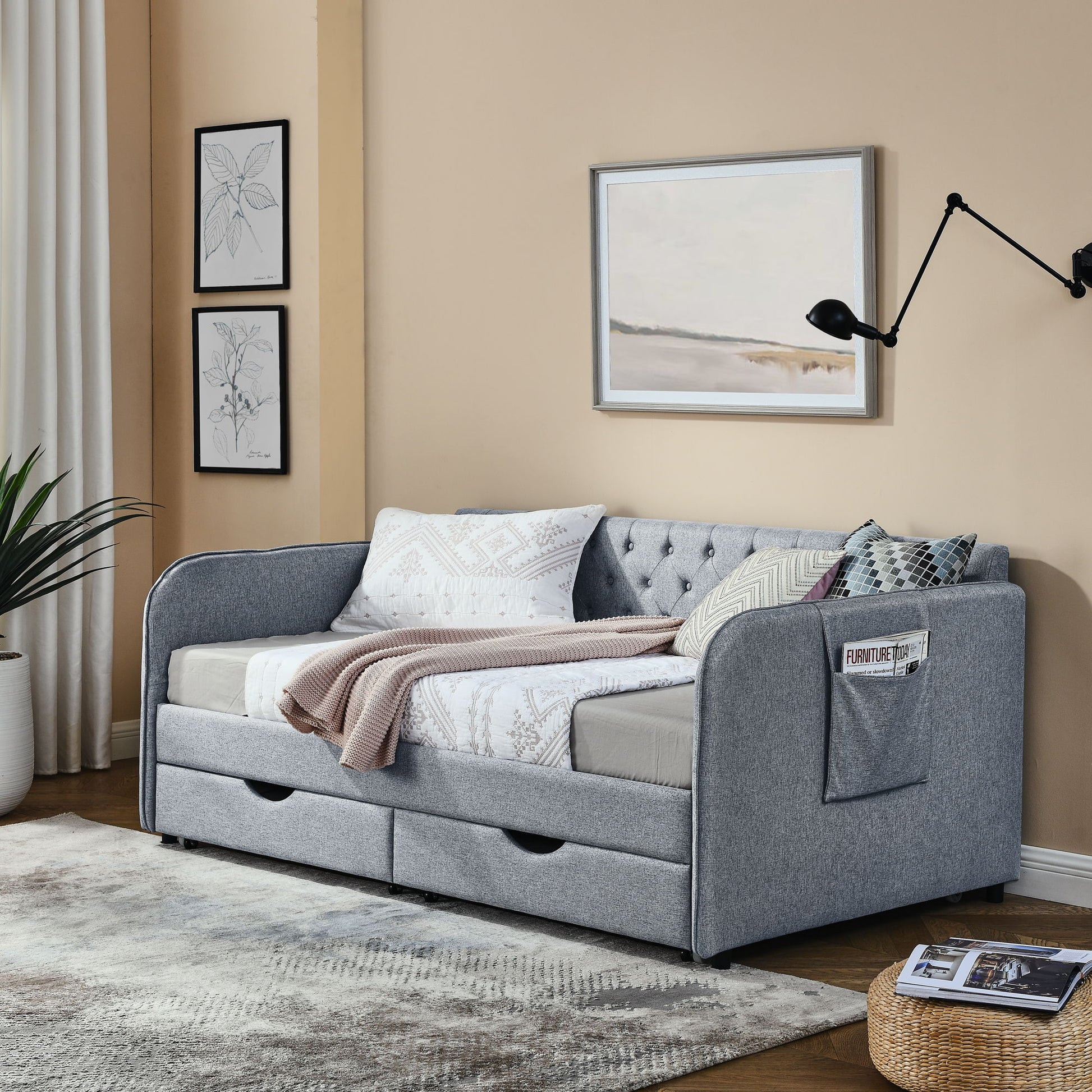 Daybed With Trundle And Storage Drawers, Flat Arms With Pocket - The Sleep Loft - Online Mattress Showroom NYC