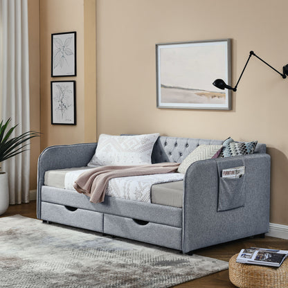 Daybed With Trundle And Storage Drawers, Flat Arms With Pocket - The Sleep Loft - Online Mattress Showroom NYC
