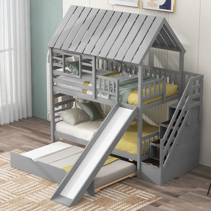 House Bunk Bed With Trundle, Storage Staircase, Roof And Window Design - The Sleep Loft - Online Mattress Showroom NYC