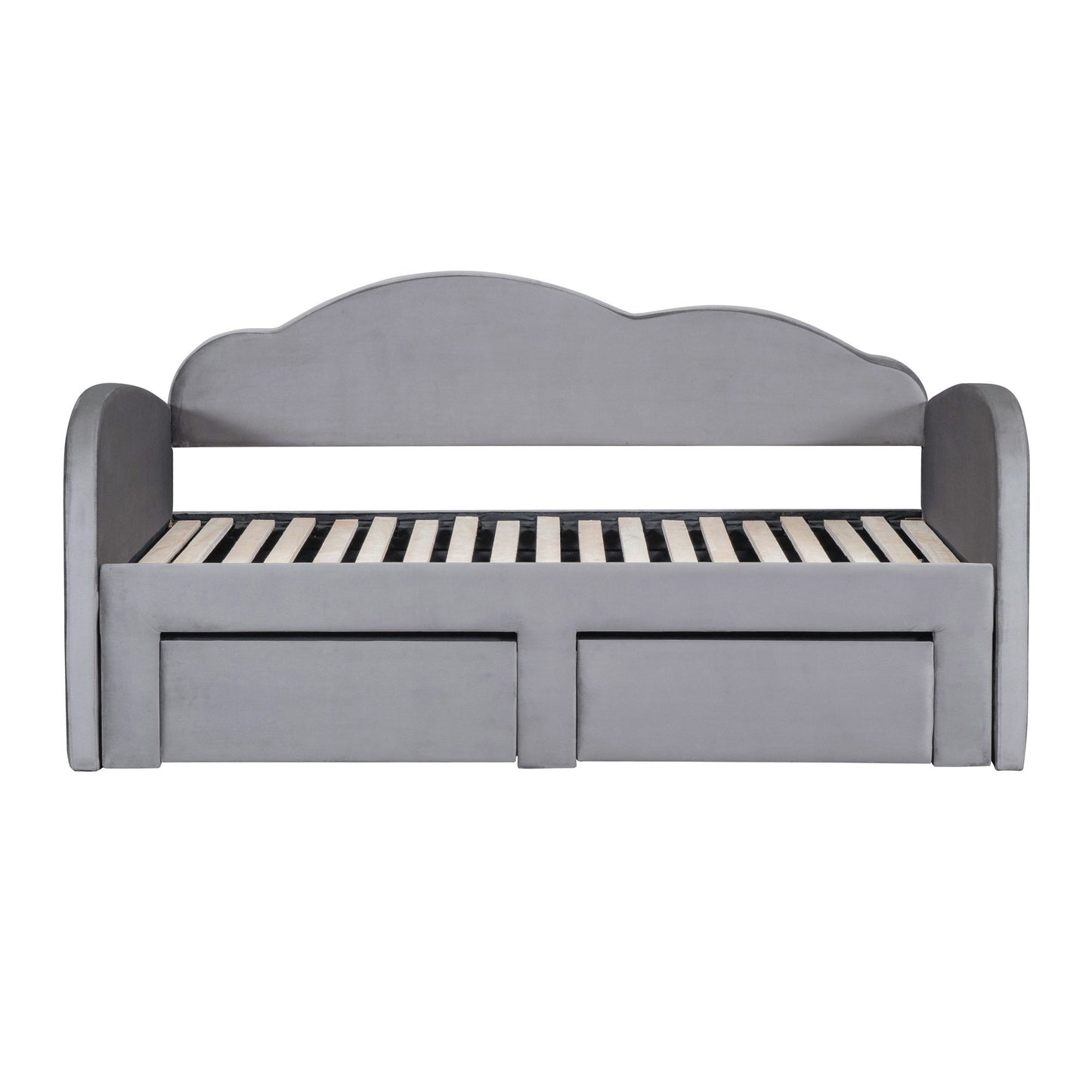 Upholstered Daybed With Cloud-Shaped Backrest, Trundle & 2 Drawers And USB Ports - The Sleep Loft - Online Mattress Showroom NYC