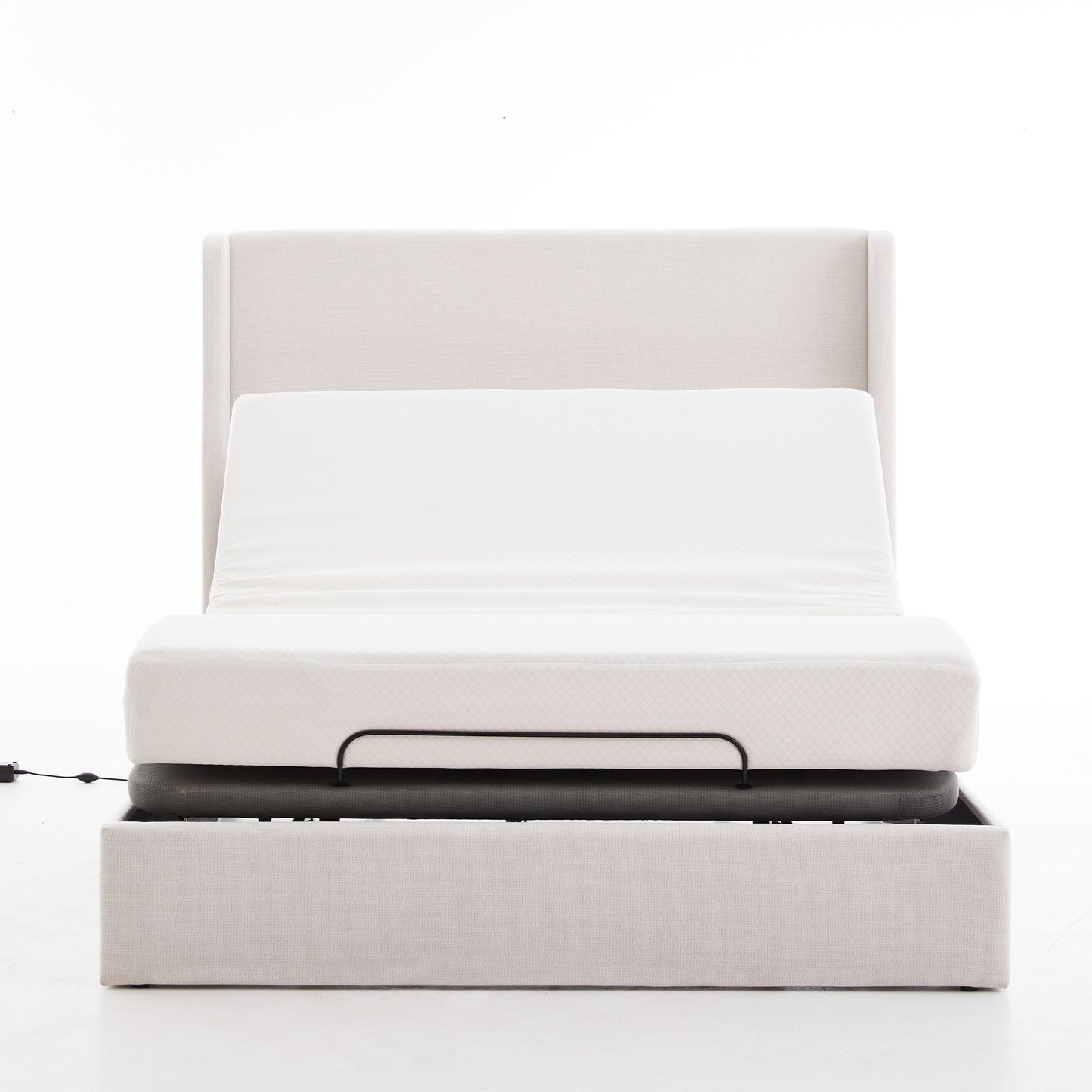 Caron - Queen Size Upholstered Wingback Bed With Adjustable Base Bundle Set - Ivory - The Sleep Loft - Online Mattress Showroom NYC