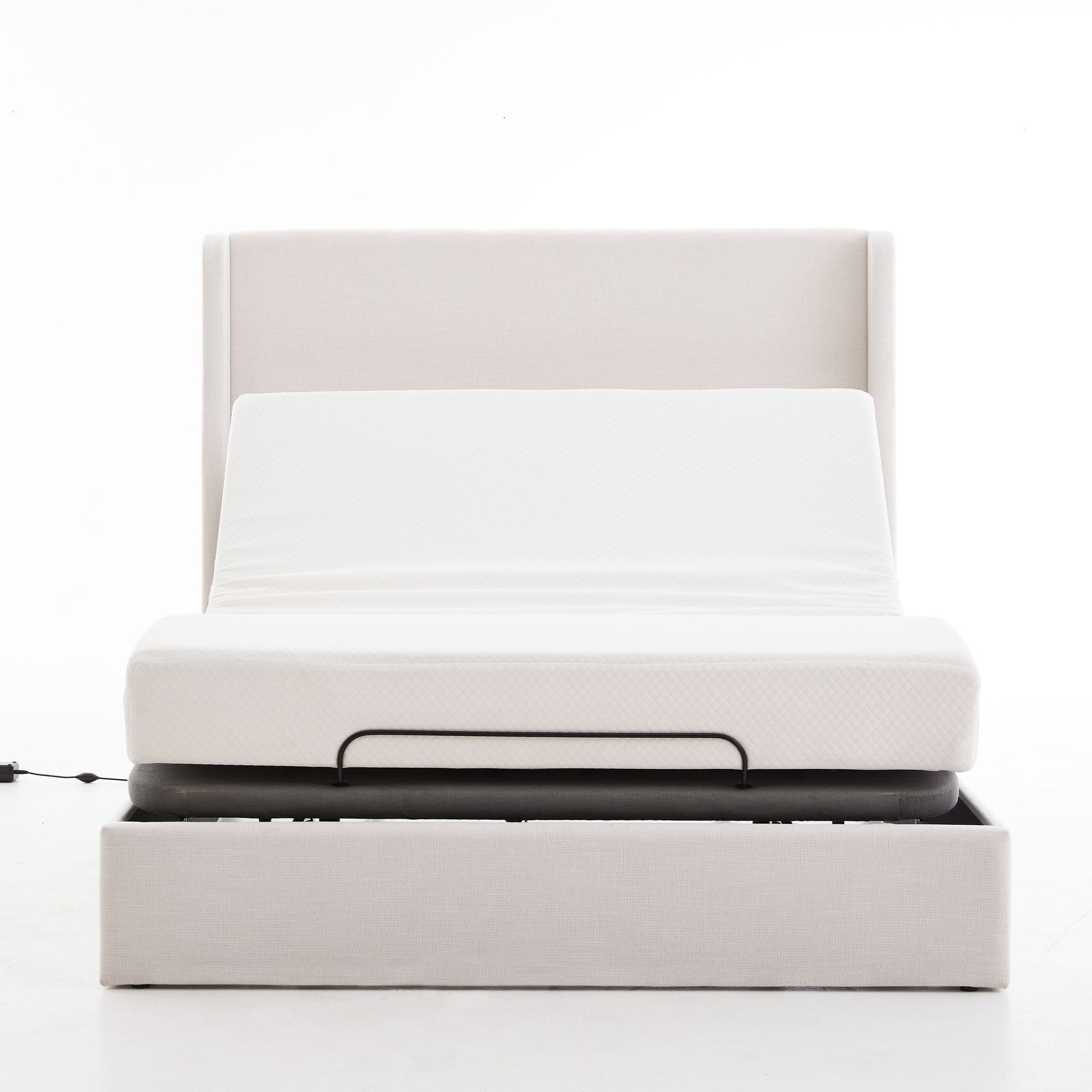 Caron - Queen Size Upholstered Wingback Bed With Adjustable Base Bundle Set - Ivory - The Sleep Loft - Online Mattress Showroom NYC