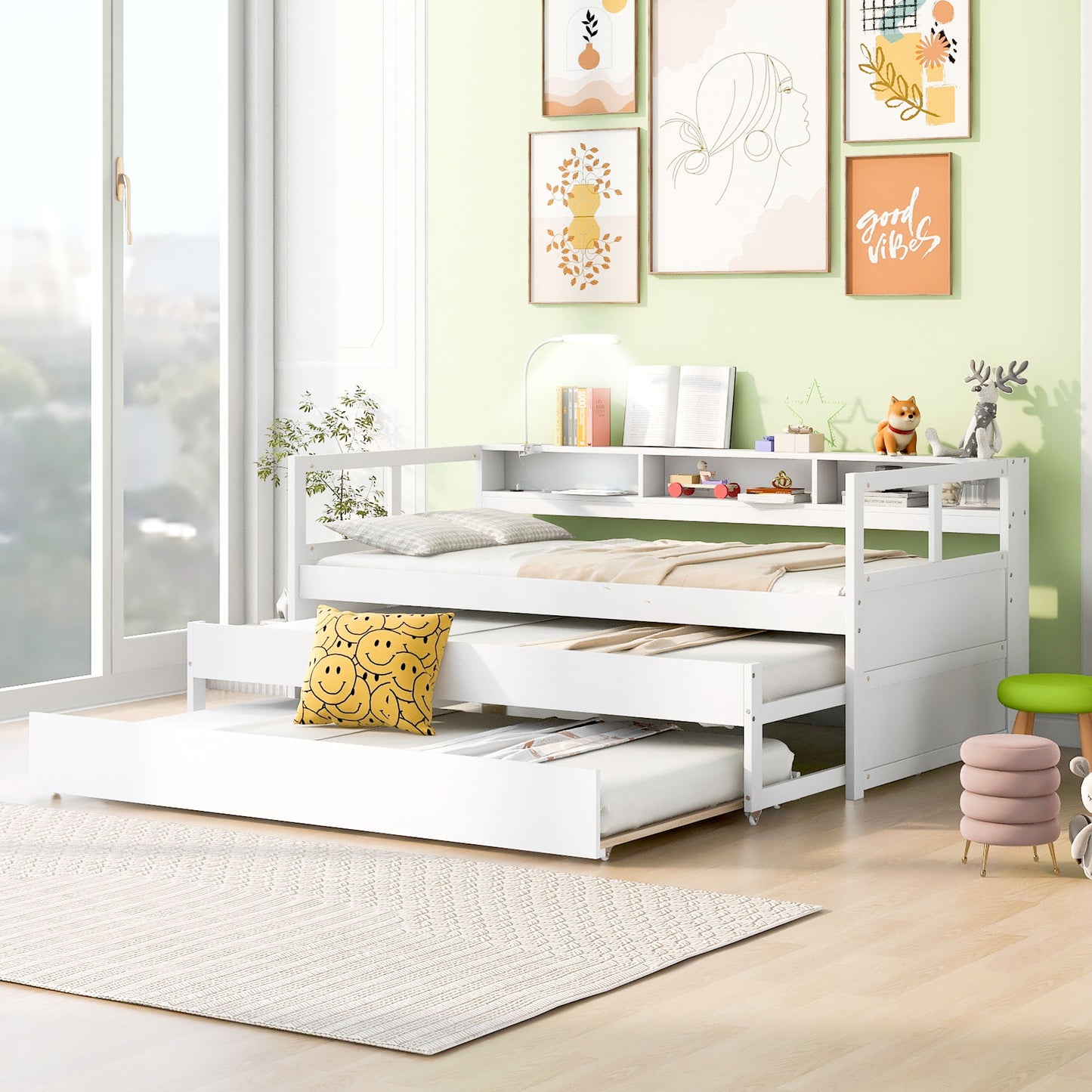 Daybed With 2 Trundles, 3 Storage Cubbies, Built In USB Charging Light - The Sleep Loft - Online Mattress Showroom NYC