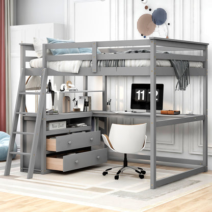Modern Loft Bed With Built In Desk, Shelves, And 2 Drawers - The Sleep Loft - Online Mattress Showroom NYC