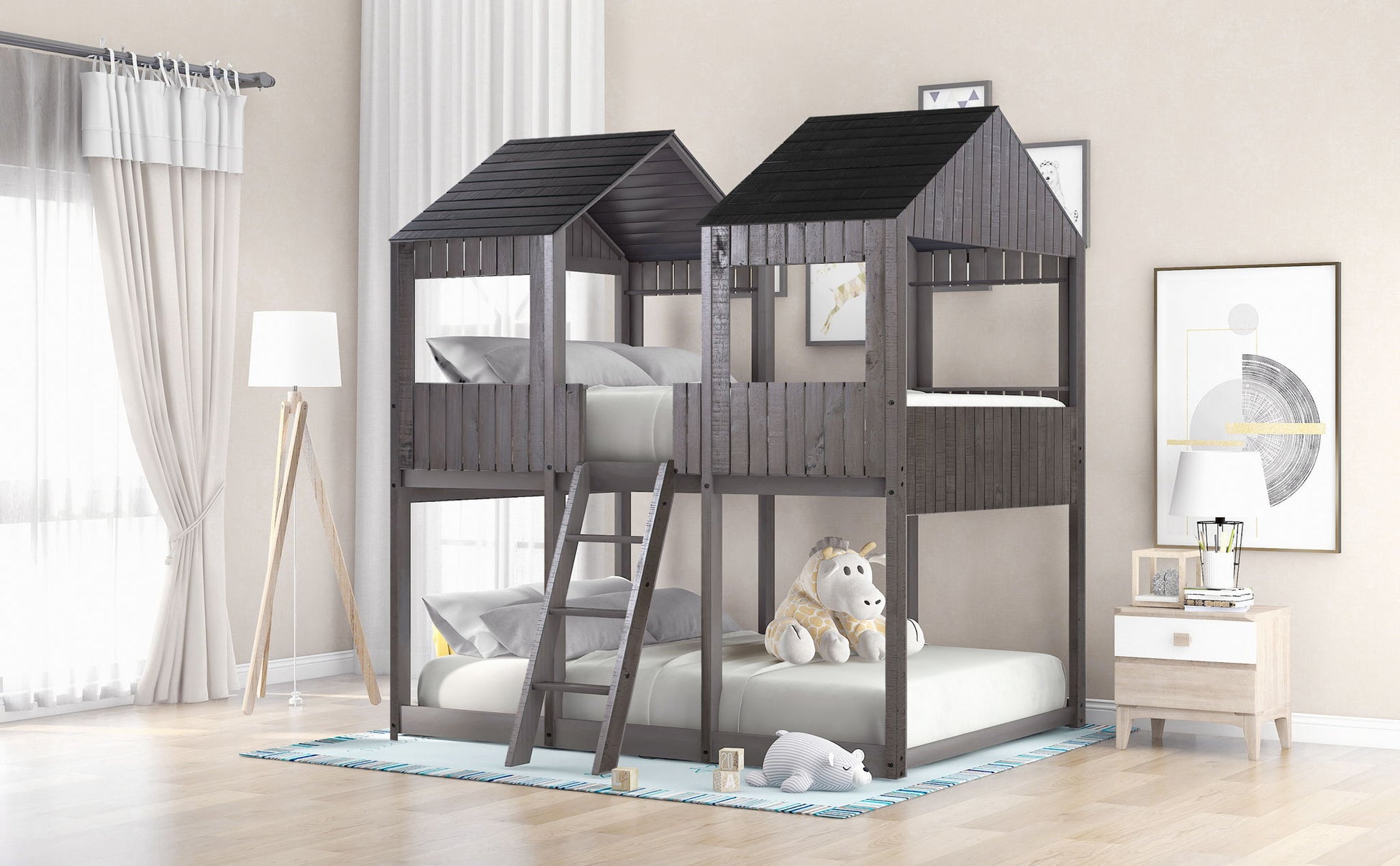 Bunk Bed With Roof, Window, Guardrail, Ladder - The Sleep Loft - Online Mattress Showroom NYC