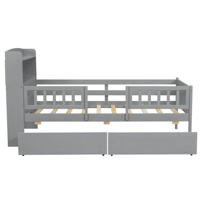 Platform Bed With LED Light, Multi Functional Headboard, Guardrail And 2 Drawers - The Sleep Loft - Online Mattress Showroom NYC