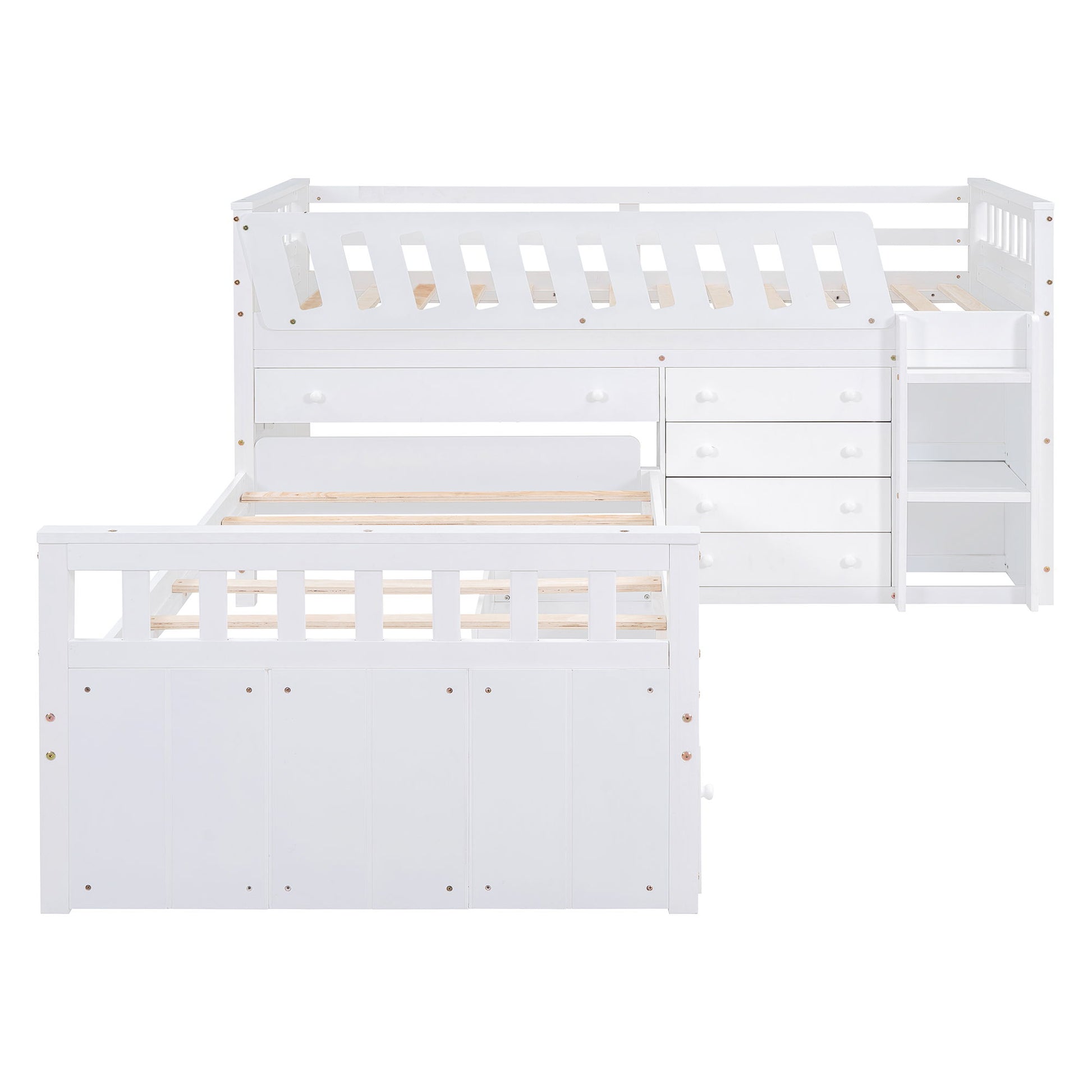 Loft Platform Bed With 7 Drawers And Full Guardrails, Modern L Shaped Space Savin - The Sleep Loft - Online Mattress Showroom NYC