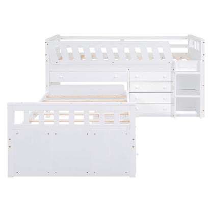 Loft Platform Bed With 7 Drawers And Full Guardrails, Modern L Shaped Space Savin - The Sleep Loft - Online Mattress Showroom NYC