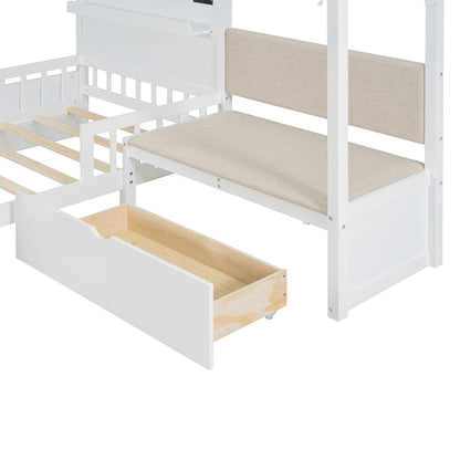 House Bed With Upholstered Sofa, Wireless Charging Station, Shelves And 2 Drawers - The Sleep Loft - Online Mattress Showroom NYC
