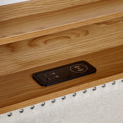 Twin Upholstered Sofa Bed With LED Lights, Storage Drawers, Adjustable Headboard & Wireless Charging - Beige - The Sleep Loft - Online Mattress Showroom NYC