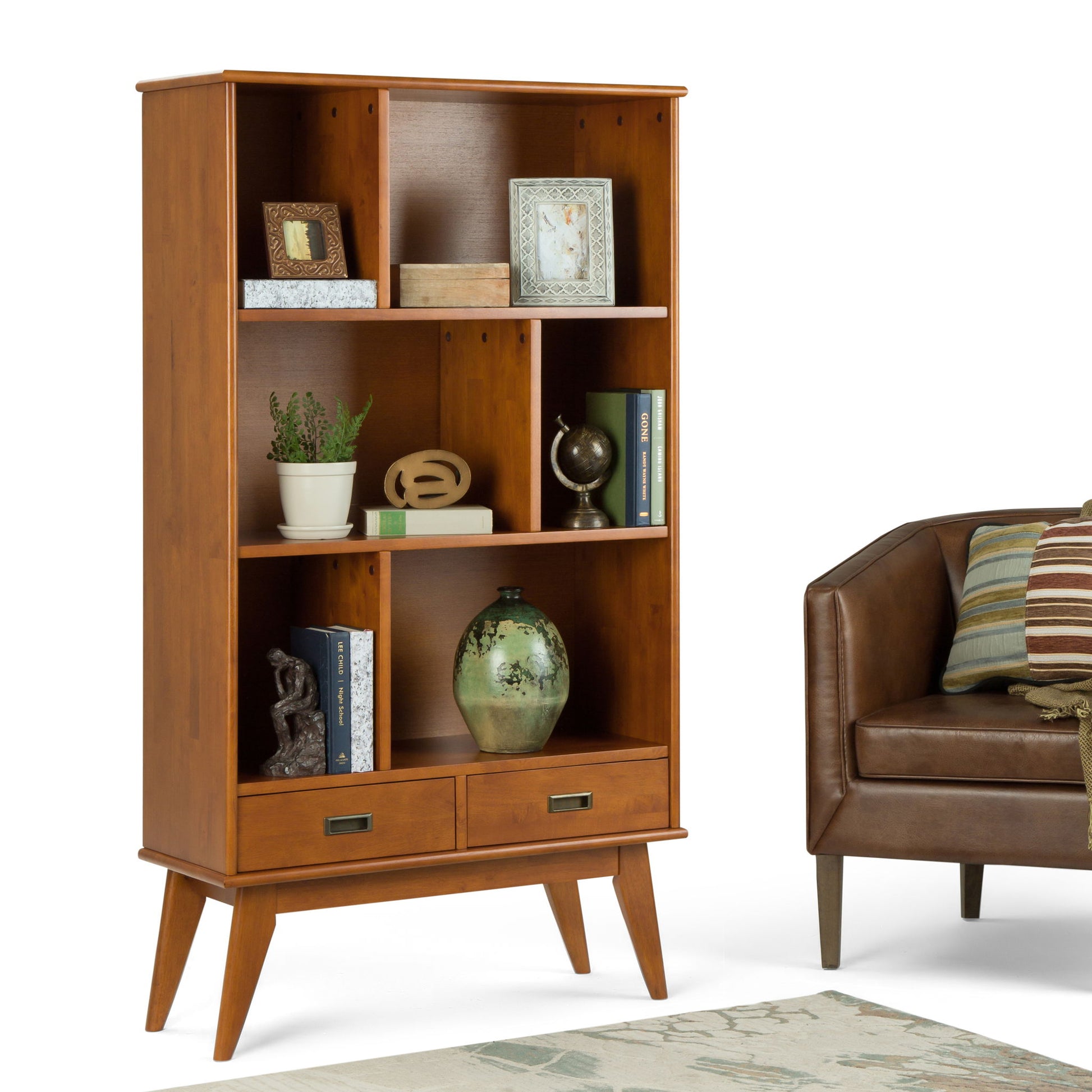 Draper - Mid Century Wide Bookcase And Storage Unit - The Sleep Loft - Online Mattress Showroom NYC