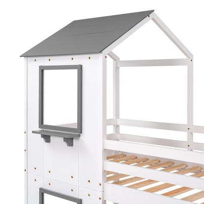 Bunk Bed Wood Bed & Roof, Window, Guardrail, Ladder - The Sleep Loft - Online Mattress Showroom NYC