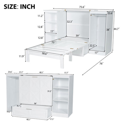 Twin Size Murphy Bed With Bedside Shelves And Wardrobe - White - The Sleep Loft - Online Mattress Showroom NYC