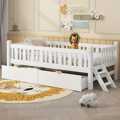 Platform Bed With Guardrail And 2 Drawers - The Sleep Loft - Online Mattress Showroom NYC