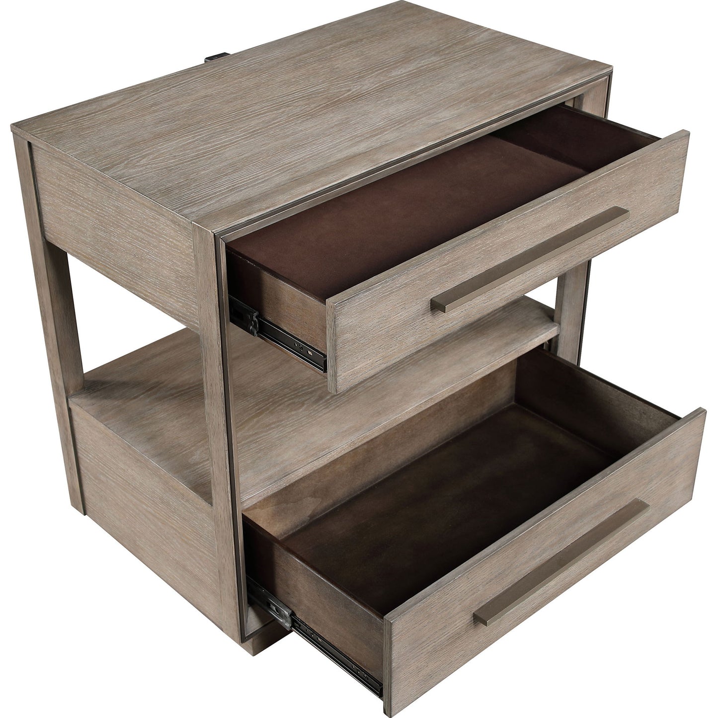 Prescott - 2 Drawers Nightstand With Open Shelf - Taupe - The Sleep Loft - Online Mattress Showroom NYC